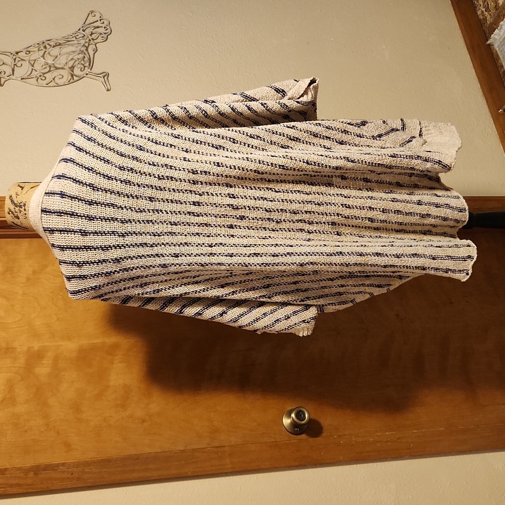 FreePeople Stripe Duster Cardigan Sweater With Brass Snap Buttons. Oversize M - Picture 4 of 8